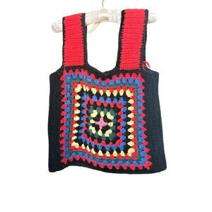 Handmade Crochet Granny Square Tank Top Boho Festival Retro Vest L